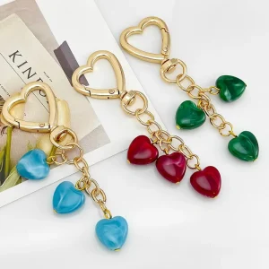 Cute 3D Love Heart Keychain Heart Shaped Alloy Keyring Backpack Pendant Phone Case Charms Car Keychain for Girls Gift