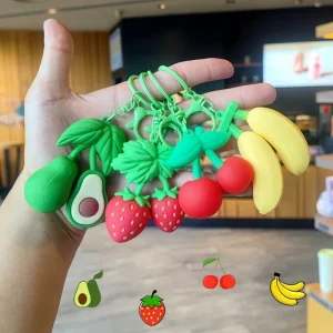 Cute 3D PVC Simulated Fruit Keychain Cherry Strawberry Banana Avocado Bag Earphone Case Pendant Vending Machine Doll Giftsb