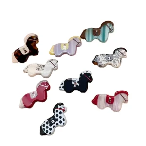 Cute Acetate Handmade Horse Hair Clip with Rhinestone and Side Barrettes Custom Bang Clips for Women