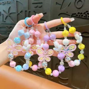 Cute Acrylic Hand Painted Beads Mobile Phone Chain Key Chain Resin Tulips Butterfly Student Bag Pendant Key Ring Supply