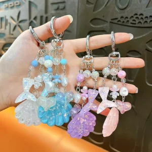 Cute Acrylic Shell Bag Charm Ribbon Bow Keychain Sweet Ocean Pendant