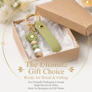 Cute Aesthetic Daisy Keychain Fashion Flower Wooden Bead Silicone Bag Charm Trendy Key Ring Car Pendant Gift for Girls