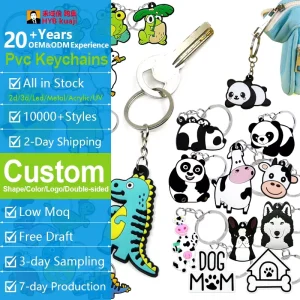Cute Animal PVC Keychains Bulk Panda Dog Frog Dinosaur Key Rings High Quality 2D Rubber Key Charms Gifts for Animal Lovers Kids