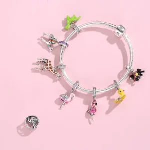 Cute Animal Pendant Beads S925 Sterling Silver Flamingo Dinosaur Duckling Shaped Loose Beads DIY Jewelry Accessories for Women B