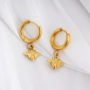 Cute Animal Series Jewelry Waterproof Bee For Gifts Custom Fashion Jewelry Bee Stainless Steel Hoop Shape Drop Earrings