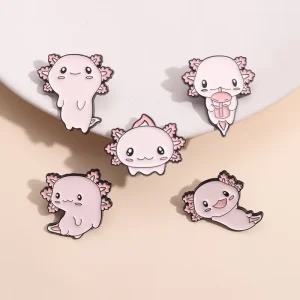 Cute Axolotl Pink Brooch Cartoon Pet Badge Children Gift Enamel Pin