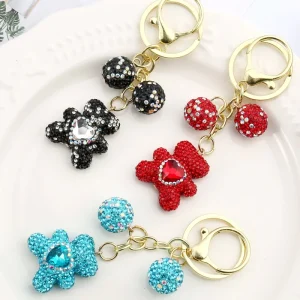 Cute Bear Crystal Keychain Rhinestone Cartoon Keychain Couple’s Bag Charm