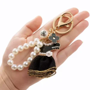Cute Black Skirt Keychain Pearl Beads Wrist Straps Dress Key Chains Ladies Bag Charm Key Rings Women Keychain
