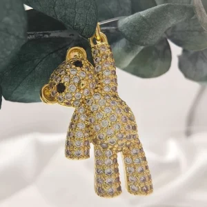 Cute Brass Cubic Zirconia Amulet 14K Gold Plated Bear Pendant Charm Christian Fashion Accessory Women Children’s