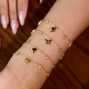 Cute Butterfly Heart Charm Bracelet High Quality Crystal Bracelet Stainless Steel Bracelet Fine Jewelry for Daily Life