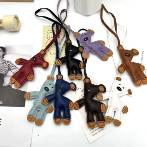 Cute Cartoon Bear PU Leather Bag Charm Handmade Stuffed Pendant Multicolor Fashion Bag Strap Accessory