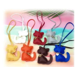 Cute Cartoon Cat Keychain Multi-Color PU Leather Bag Charm Fashion Car Key Ring Luggage Hanger Gift for Women & Girls