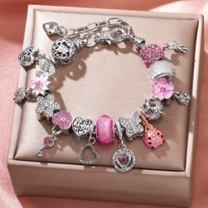 Cute Cartoon Charm Bracelet for Women and Girls Hello Kitty Design Alloy with Crystal and Rhinestone