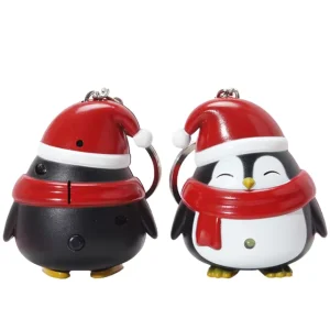 Cute Cartoon Christmas Penguin LED Flashlight Keychain with Silk Screen Printing Light up Plastic for Holiday Gifts