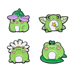 Cute Cartoon Creative Little Frog Brooch Accessory Creative Green Leaf Frog shaped Soft Enamel Metal Badge