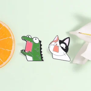 Cute Cartoon Crocodile Cat Enamel Pin Set Brooch For Backpack Decor