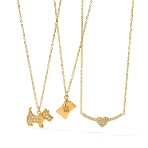 Cute Cartoon Design 18K Gold plated Stainless Steel Link Chain Puppy Heart Pendant Choker Necklace for Women Fashion Jewelry