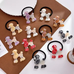 Cute Cartoon Dog Hair Tie with Acetic Acid Material and Rhinestones Splicing Fashionable Hair Band for Women