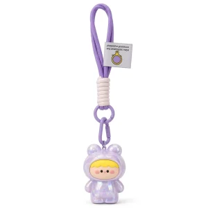 Cute Cartoon Figure Toy Keychain Kawaii Braided Rope Bag Charm UV Printed Plastic Acrylic Pendant Key Ring Fashion Gift