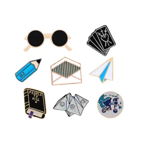 Cute Cartoon Plated 3D Enamel Pins Pen Book Envelope Aircraft Clothes Brooch Badge Jewelry Unisex Decoration Gift Kid
