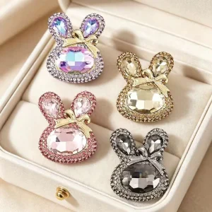 Cute Cartoon Rabbit Brooch Crystal Glass Inlay Pin Women’s Fashion Clothing Accessory for Engagement Wedding & Gift