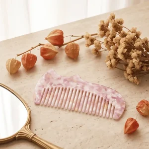 Cute Cat Ear Shape Cellulose Acetate Wide Tooth Hair Comb Anti Static Daily Hair Grooming Accessory For Women Girls B0212