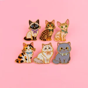 Cute Cat Enamel Pins Set Mixed Breed Kitten Metal Lapel Brooches for Backpack Clothes Decor Animal Lover Gifts