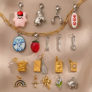 Cute Charms Pvd 18k Gold Stainless Steel Zircon Bread Flower Headphone Charms for Jewelry Making