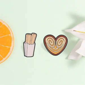 Cute Churro & Heart Shaped Pastry Enamel Pin Set Food Brooch For Backpack Decor