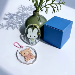 Cute Clear Faceted Acrylic Keychain Transparent Cartoon Rabbit Character Acrylic Charm Bag Pendant DIY Gift Decor Key Ring