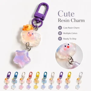 Cute Cloud Star Phone Strap Keychain Rainbow Resin Sky Pendant Bag Charm Sweet Purse Backpack Accessories Gift for Students