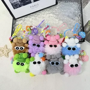 Cute Coal Ball Light Keychain Pendant for Women Exquisite Plush Doll Bag Decoration High end Eco Friendly Durable Polyester