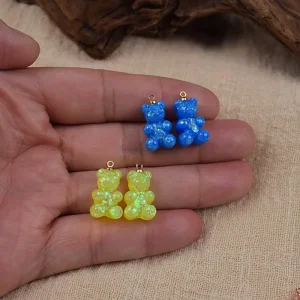 Cute Colorful Little Bear Resin Pendant Fashion Women’s Jewelry DIY Handmade Necklace Pendant Accessory with Hole