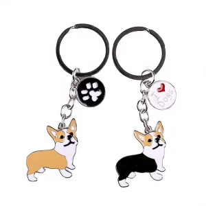 Cute Corgi Dog Enamel Zinc Alloy Eco friendly American Style Keychain Pendant Fashion Bag Charm Gift for Dog Lovers Women Girls