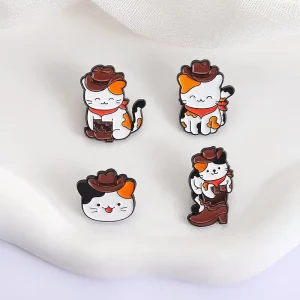 Cute Cowboy Cat Soft Enamel Pin Set Western Hat Bandana Kitten Lapel Brooch Cartoon Animal Badge Backpack Clothing Jewelry Gift