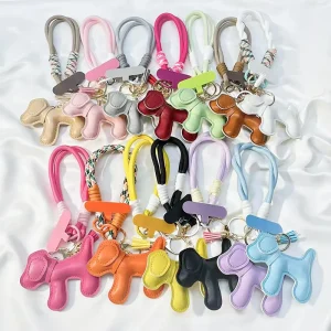 Cute Creative PU Leather Keychain With Tassel Colorful Animal Phone Pendent Decoration Handbag Backpack Charms