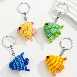 Cute Crochet Angel Fish Keychain Pendant Handmade Knitted Tropical Fish Creative Bag Charm