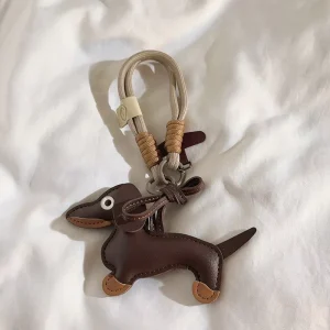 Cute Dachshund PU Leather UV Printed Waterproof Carabiner Keychain Cartoon Pet Pendant 3D Shape Eco Friendly Bags Car Keys Phone