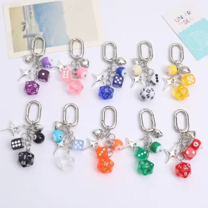 Cute Dice Billiard Resin Keychain Heart Star Keychain Earphone Case Pendant DIY Bag Decorations Car Key Chain Jewelry Gifts