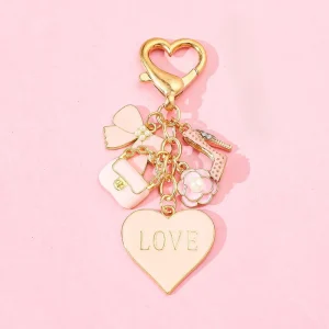 Cute Enamel Flower Butterfly Keychain Women Girls Love Heart Key Ring Pendants Handbag Decor DIY Handmade Jewelry Gifts