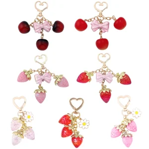 Cute Fashion Accessory Gift Keychain Flower Pink Strawberry Love Lock Bag and Car Charm Pendant Keychain
