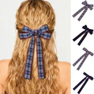 Cute Fashion Flat Fabric Covered Hair Clips with Ribbon Design Fancy Hair Accessories for Girl