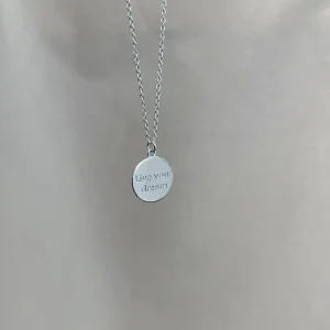 Cute Fashion Jewelry S925 Sterling Silver Cubic Zirconia Heart English Inspirational Text Engraved Plaque Charm Necklace