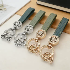 Cute Fashion Leather Keychain with Rhinestone Decorative Ring Scratch Resistant Lightweight & Durable