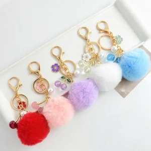 Cute Fashion Metal Ball Pompom Key Ring Handcrafted Bag Charm