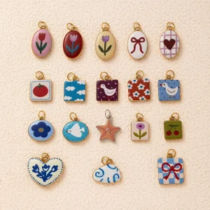 Cute Fashion Star Shape Pendants Printing Ornaments Flower Pendant Necklace Trendy Supplies Jewellery Accessories DIY for Women