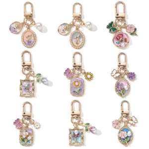 Cute Flower Carabiner Keychain Women Keyring Bag Pendant Decor DIY Metal Zinc Alloy Fashion Jewelry Accessories Girls