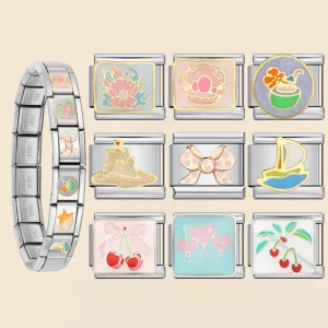 Cute Flower Cherry Sailboat Balloon Italian Charm Bracelet Link Fit 9mm Stainless Steel DIY Making Jewelry Beads