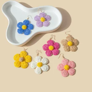 Cute Flower Drop Dangle Earrings Knitting Jewelry for Women