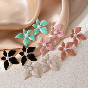 Cute Flower Earrings Floral Inlaid Pearl Stainless Steel Elegant Women Accessories Earrings